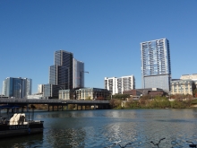 View from East side of 1st Street Bridge to Austin City Hall