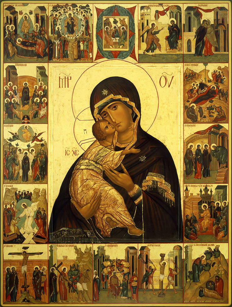 Icon of Virgin of Vladimir with feasts