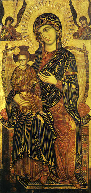 Byzantine icon of Madonna with angels