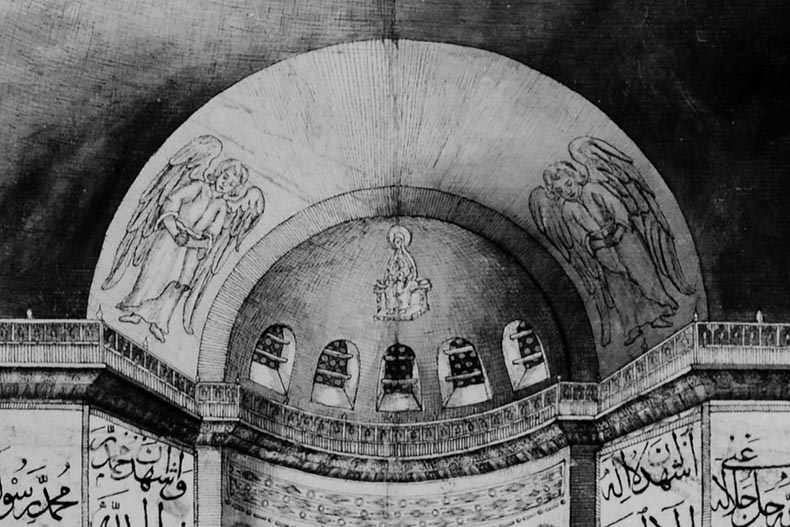 Loos drawing of angels in Hagia Sophia