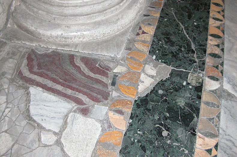 Bit of Cipollino Rosso Marbkle in floor of Hagia Sophia