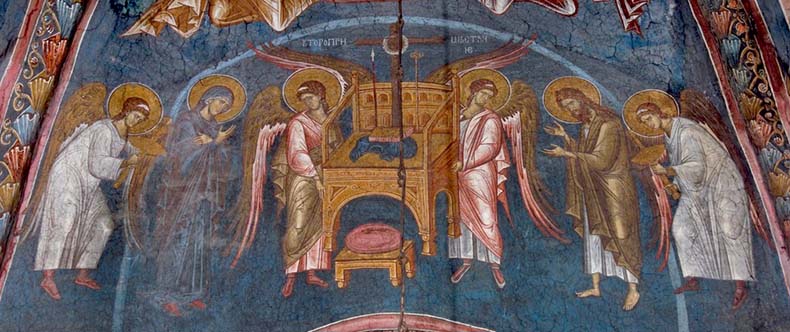 Byzantine Fresco Angels with Mary Theotokos