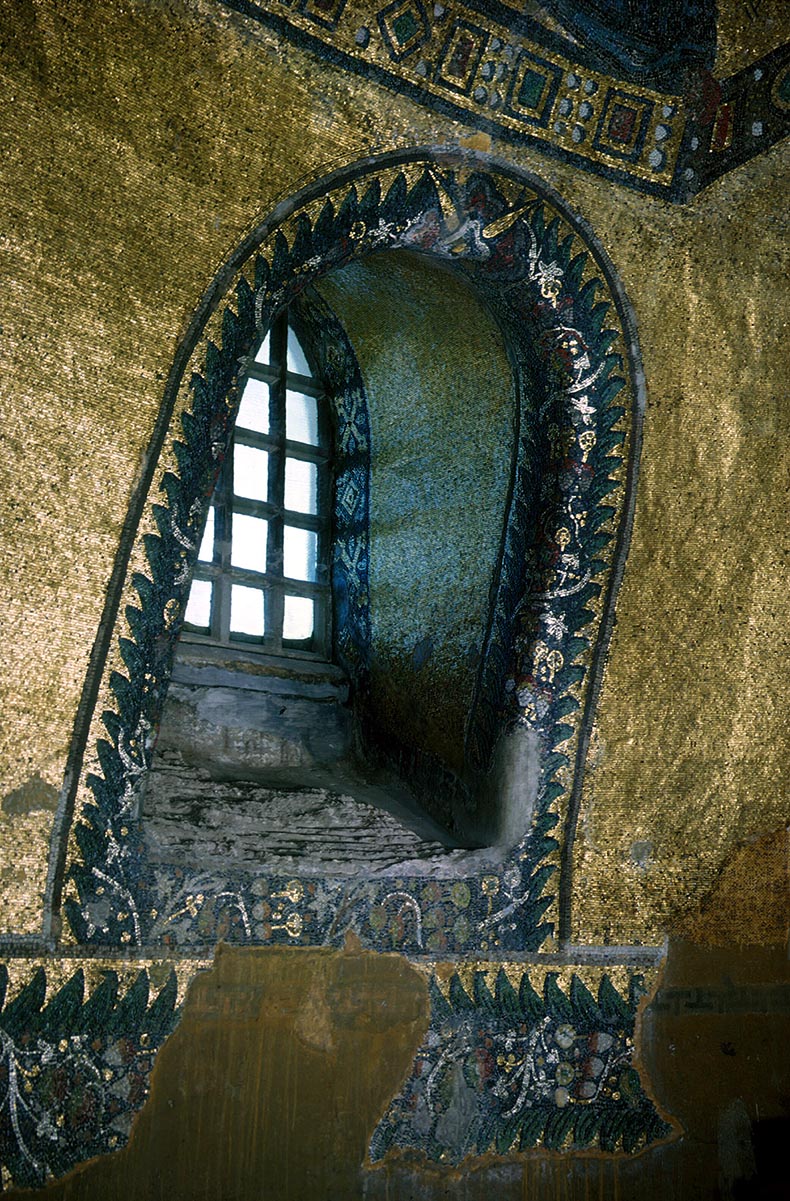 Apse window in Hagia Sophia with garlands of flowers