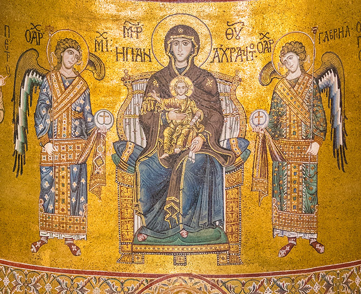 Archangels and Theotokos Monreale mosaics