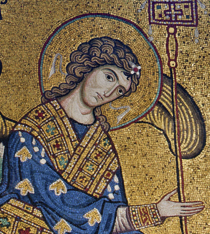 close-up byzantine archangel mosaic