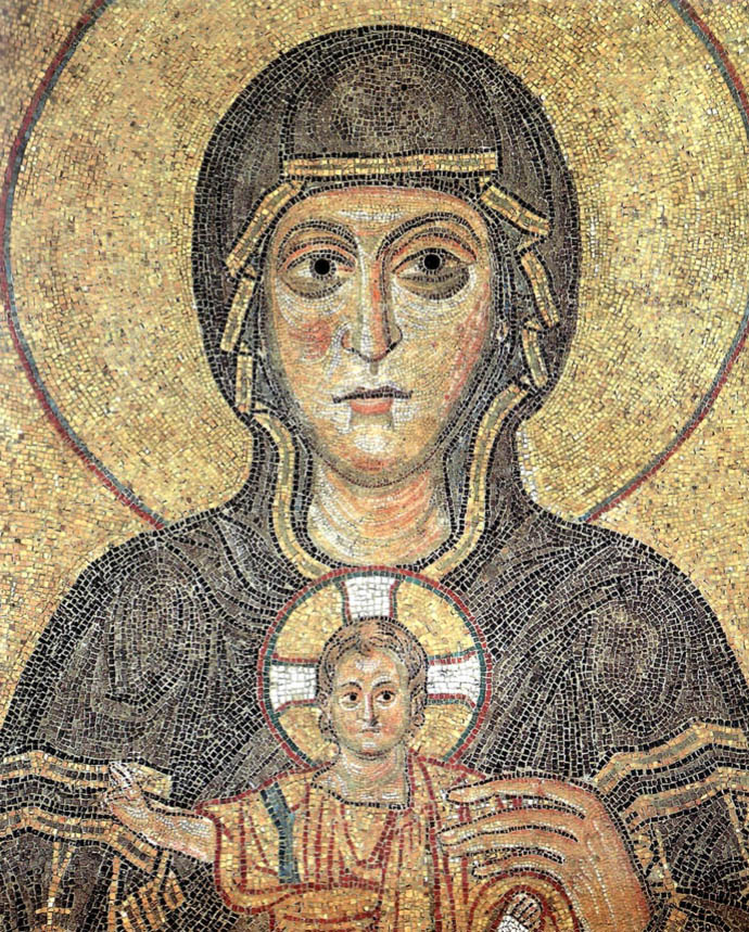 Madonna on Throne - Byzantine Art Mosaic