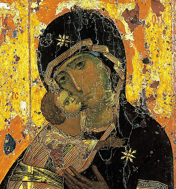 Close-up of the face of Our Lady of Vladimir