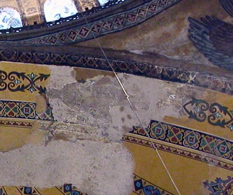 A Mosaic of an Emperor on the right side of the eastern arch of Hagia Sophia