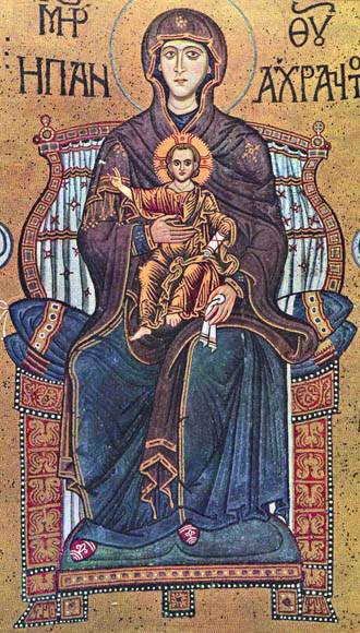 Byzantine mosaic icon Madonna Theotokos