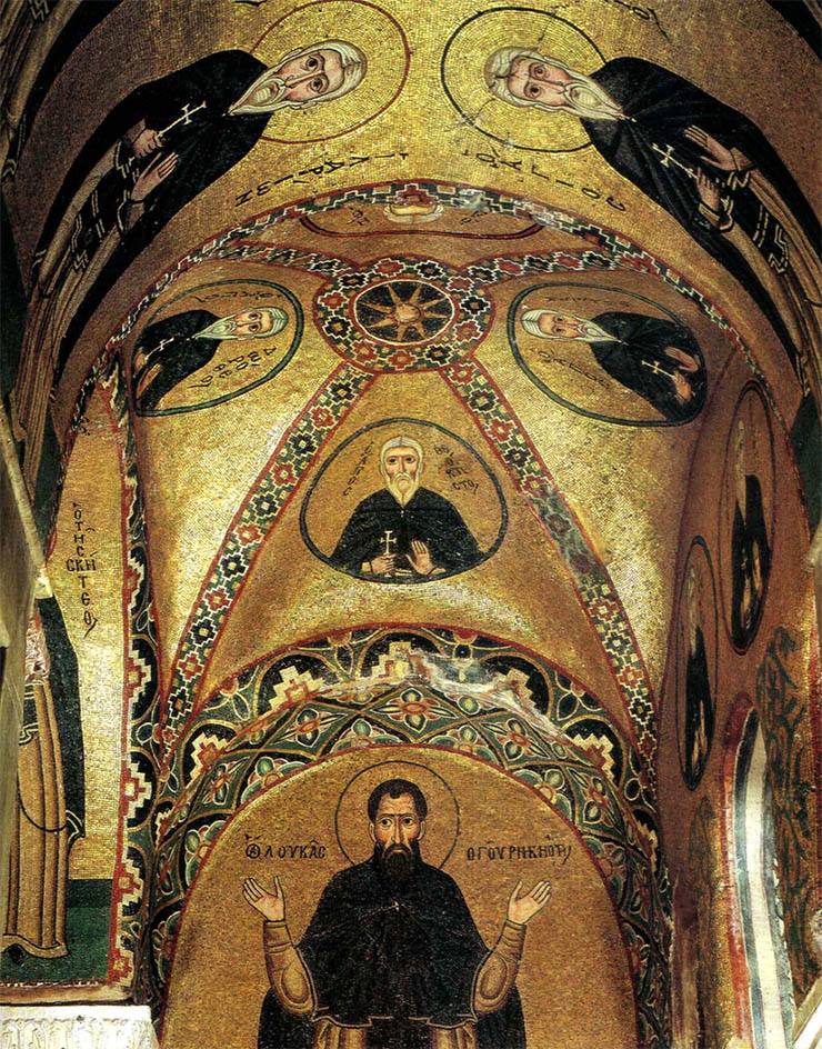 Saints in the vaults of Hosias Loukas