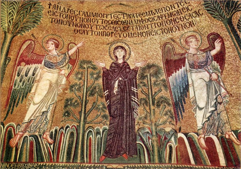 Byzantine Orant Theotokos and two angels