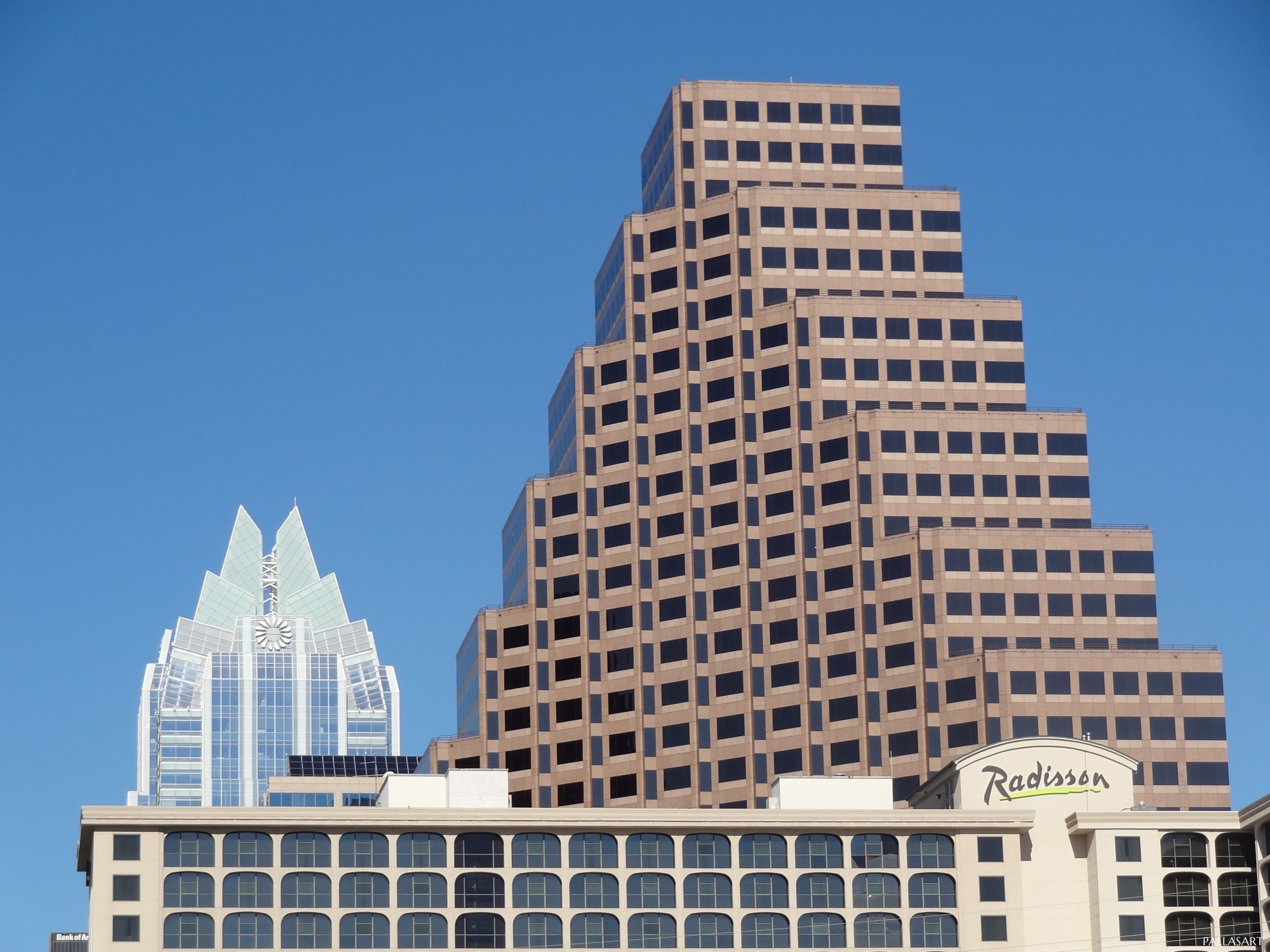 Austin Radisson Hotel with 111 Congress and Frost Bank Buildings Closer