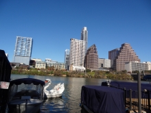 Swan boat on Lady Bird Lake in Austin, Texas