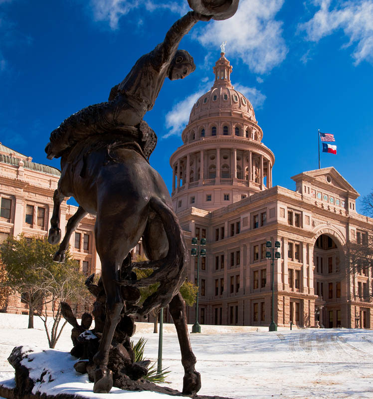 Austin State Capitol after a snowfall