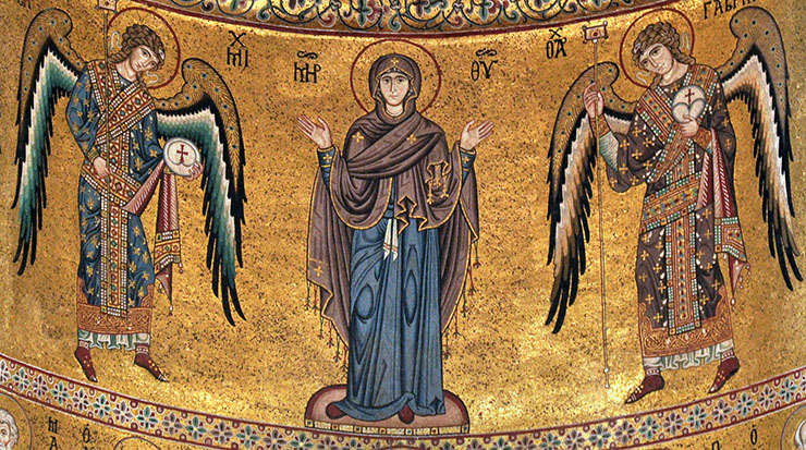 Theotokos Oranta with two angels